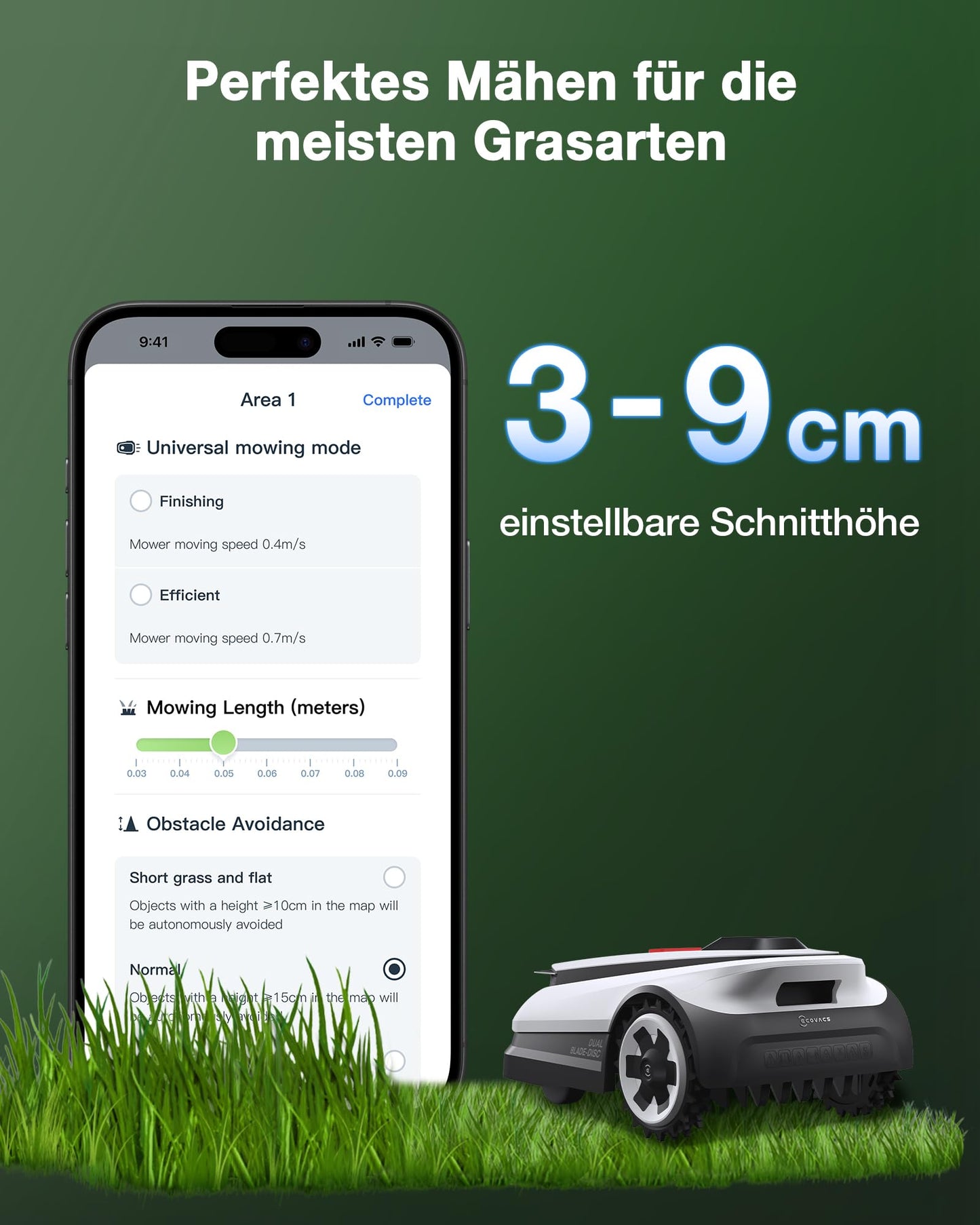 ECOVACS Goat A1600 RTK Mähroboter ohne Begrenzungskabel, 1600m², 330 mm Schnittbreite, LiDAR-unterstützte RTK+Vision Navigation, Rasenmäher Roboter, 100W Schnittleistung, 50% Steigungen