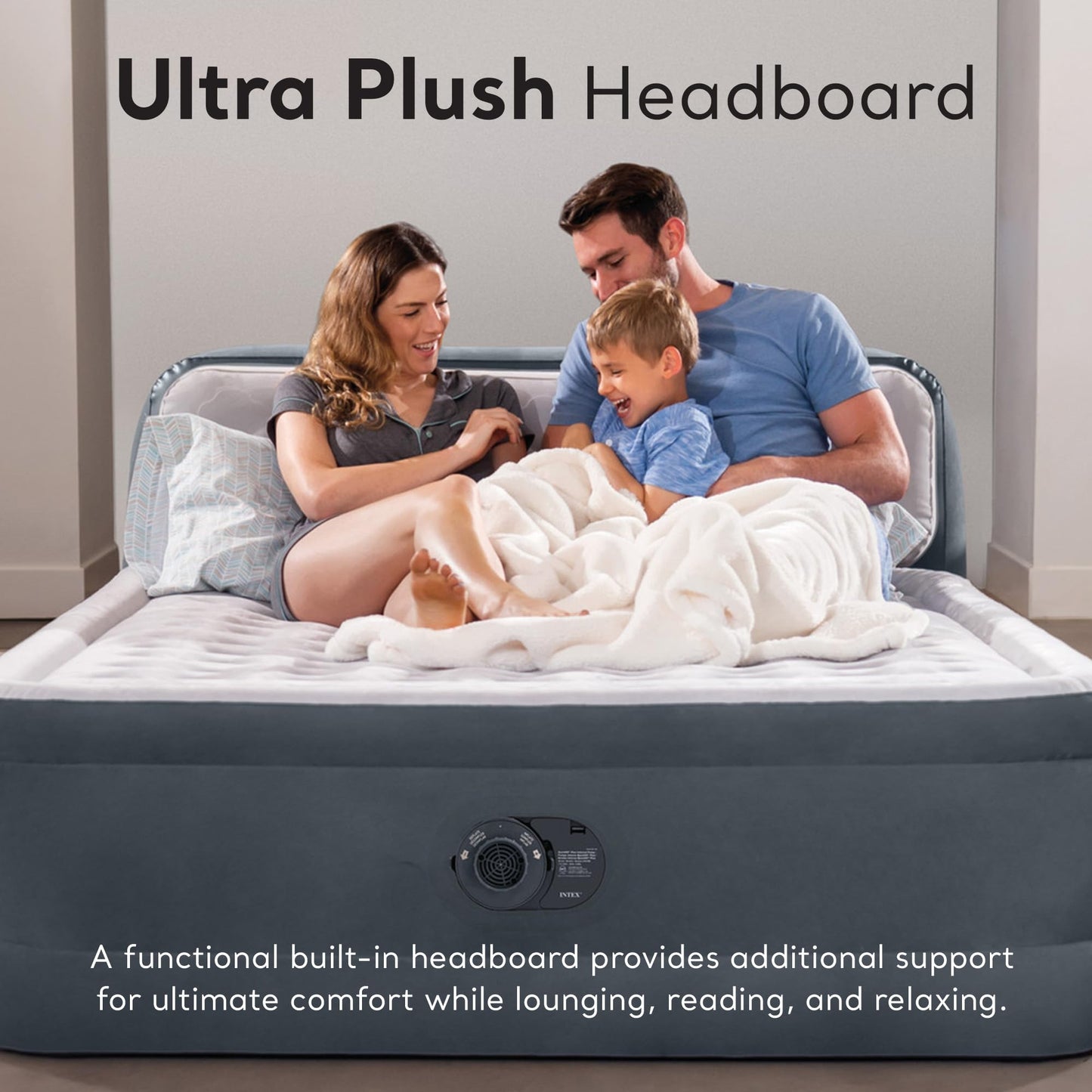 Intex 64447ED Dura Beam Queen Air Mattress with Headboard, Built-in Pump & Carry Case – Elevated Fiber-Tech Ultra Plush Bed