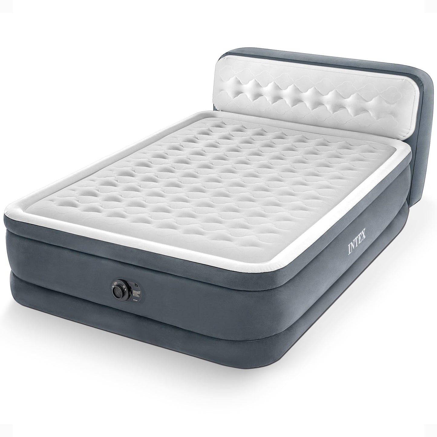 Intex 64447ED Dura Beam Queen Air Mattress with Headboard, Built-in Pump & Carry Case – Elevated Fiber-Tech Ultra Plush Bed