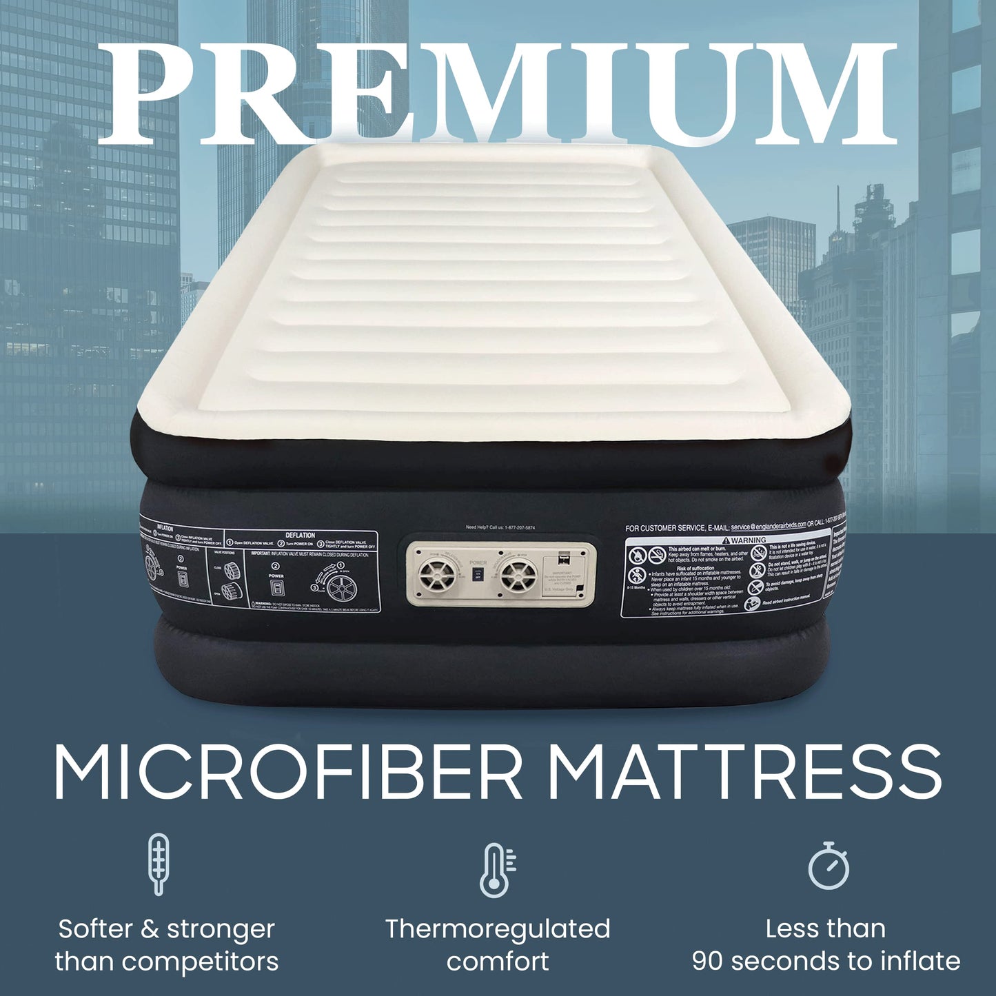 Englander Twin Microfiber Air Mattress with Built-in Pump – Comfortable Black/Cream Inflatable Bed for Guests & Travel