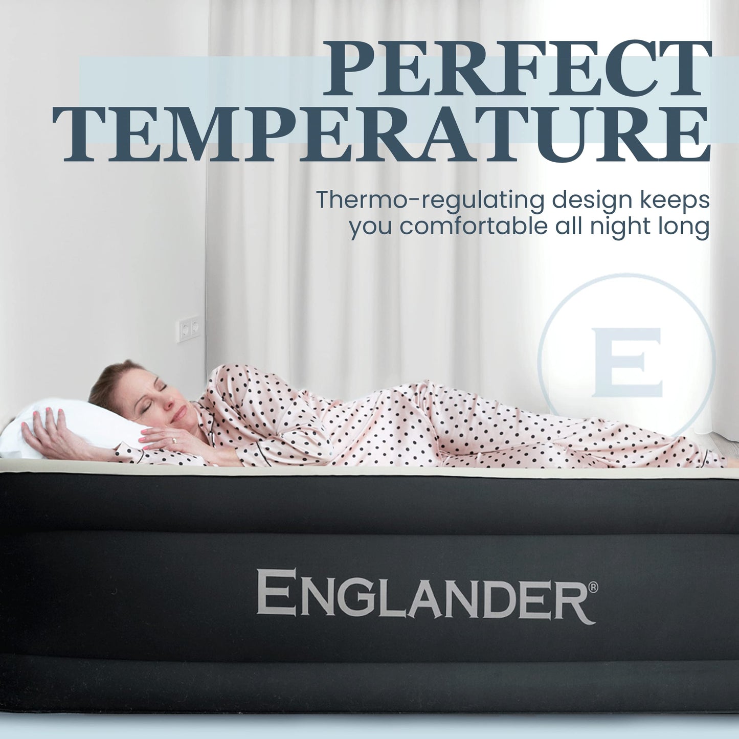 Englander Twin Microfiber Air Mattress with Built-in Pump – Comfortable Black/Cream Inflatable Bed for Guests & Travel