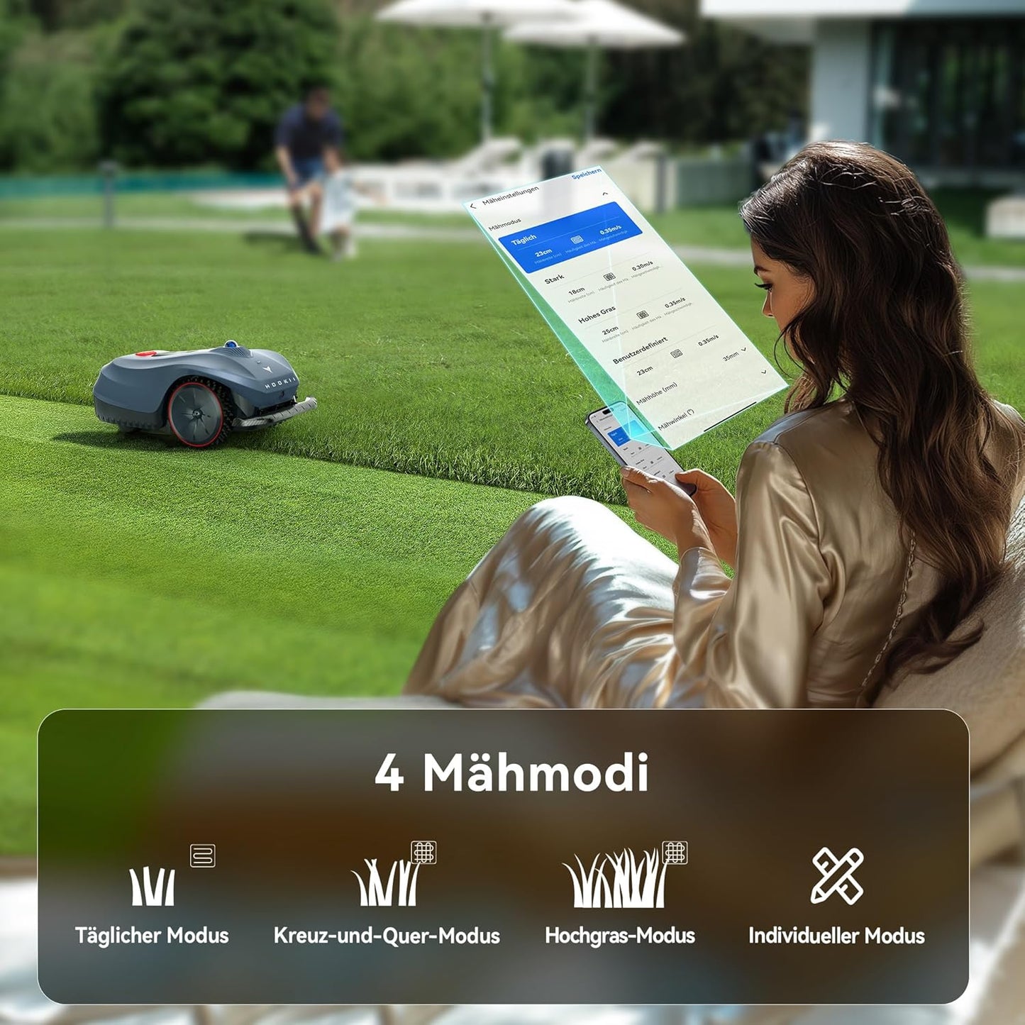 HOOKII Neomow X Pro Mähroboter ohne Begrenzungskabel, bis 6000㎡, 3D LiDAR SLAM+Vision Fusion Kartierung, Keine RTK-Station Erforderlich, mit 4G Modul und GPS, Schnitthöhe 30-85 mm, 45% Steigung, Leise