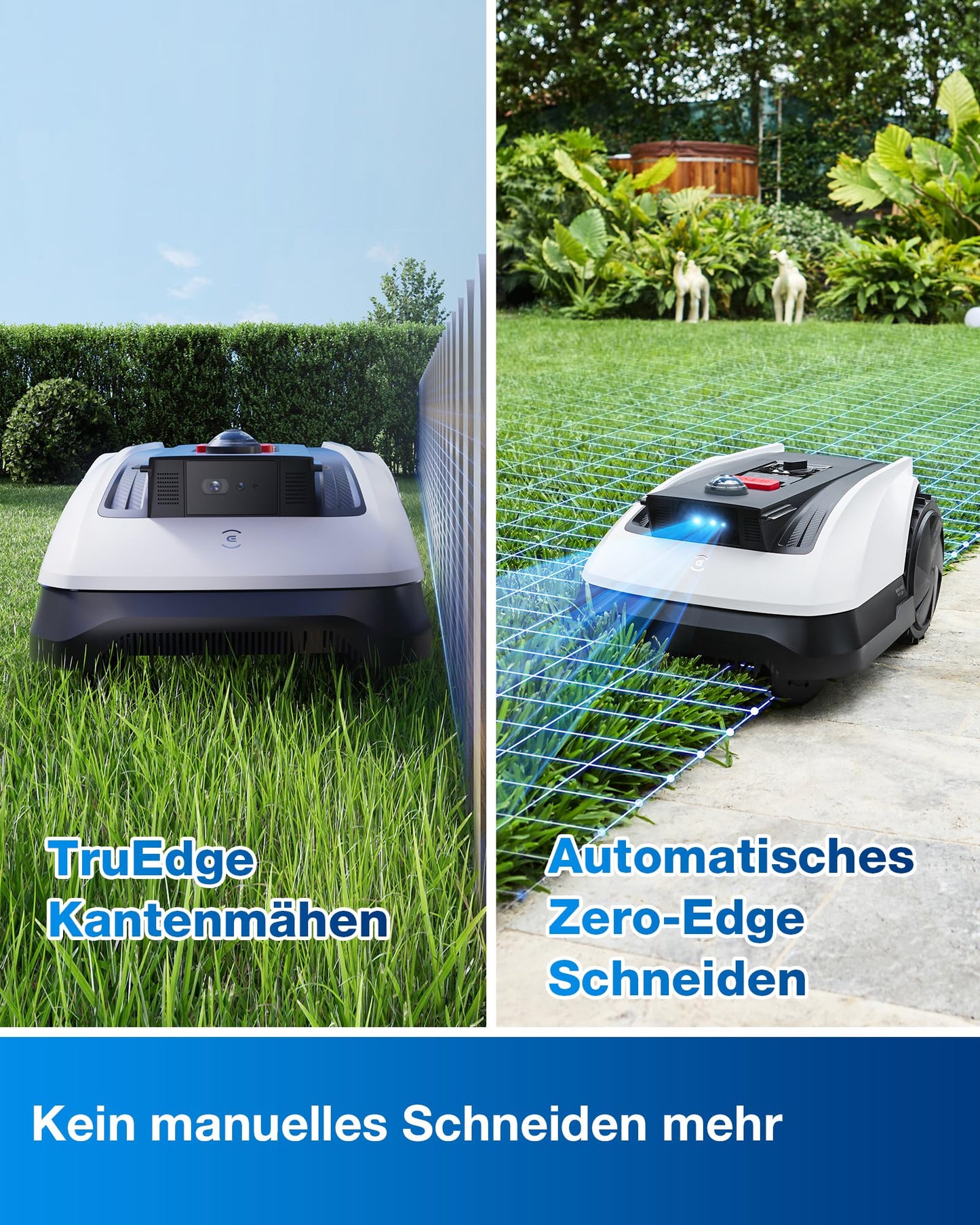 ECOVACS Goat O500 Panorama Mähroboter ohne Begrenzungskabel, 500 m², Auto-Kartierung Rasenmähroboter, Setup-frei, LiDAR-unterstützte visuelle Navigation, passiert 0,7m Engstellen, Logischer Schneiden