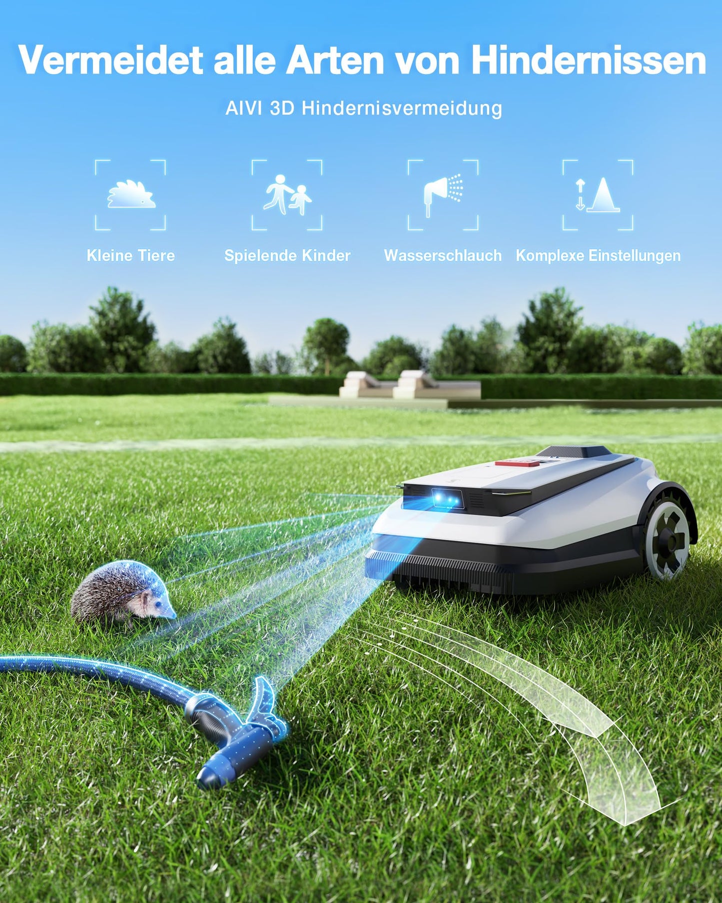 ECOVACS Goat A1600 RTK Mähroboter ohne Begrenzungskabel, 1600m², 330 mm Schnittbreite, LiDAR-unterstützte RTK+Vision Navigation, Rasenmäher Roboter, 100W Schnittleistung, 50% Steigungen