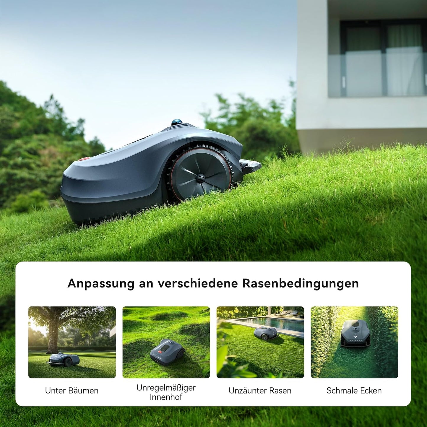 HOOKII Neomow X Pro Mähroboter ohne Begrenzungskabel, bis 6000㎡, 3D LiDAR SLAM+Vision Fusion Kartierung, Keine RTK-Station Erforderlich, mit 4G Modul und GPS, Schnitthöhe 30-85 mm, 45% Steigung, Leise