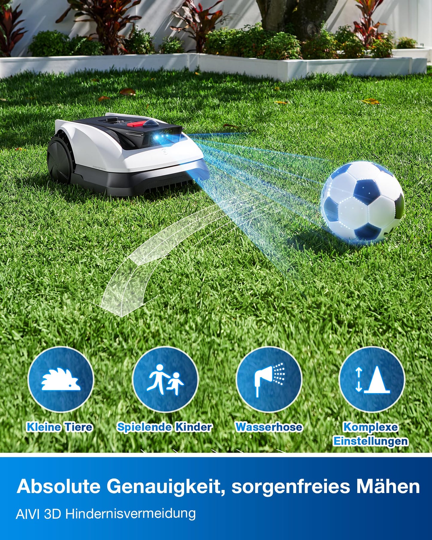 ECOVACS Goat O500 Panorama Mähroboter ohne Begrenzungskabel, 500 m², Auto-Kartierung Rasenmähroboter, Setup-frei, LiDAR-unterstützte visuelle Navigation, passiert 0,7m Engstellen, Logischer Schneiden