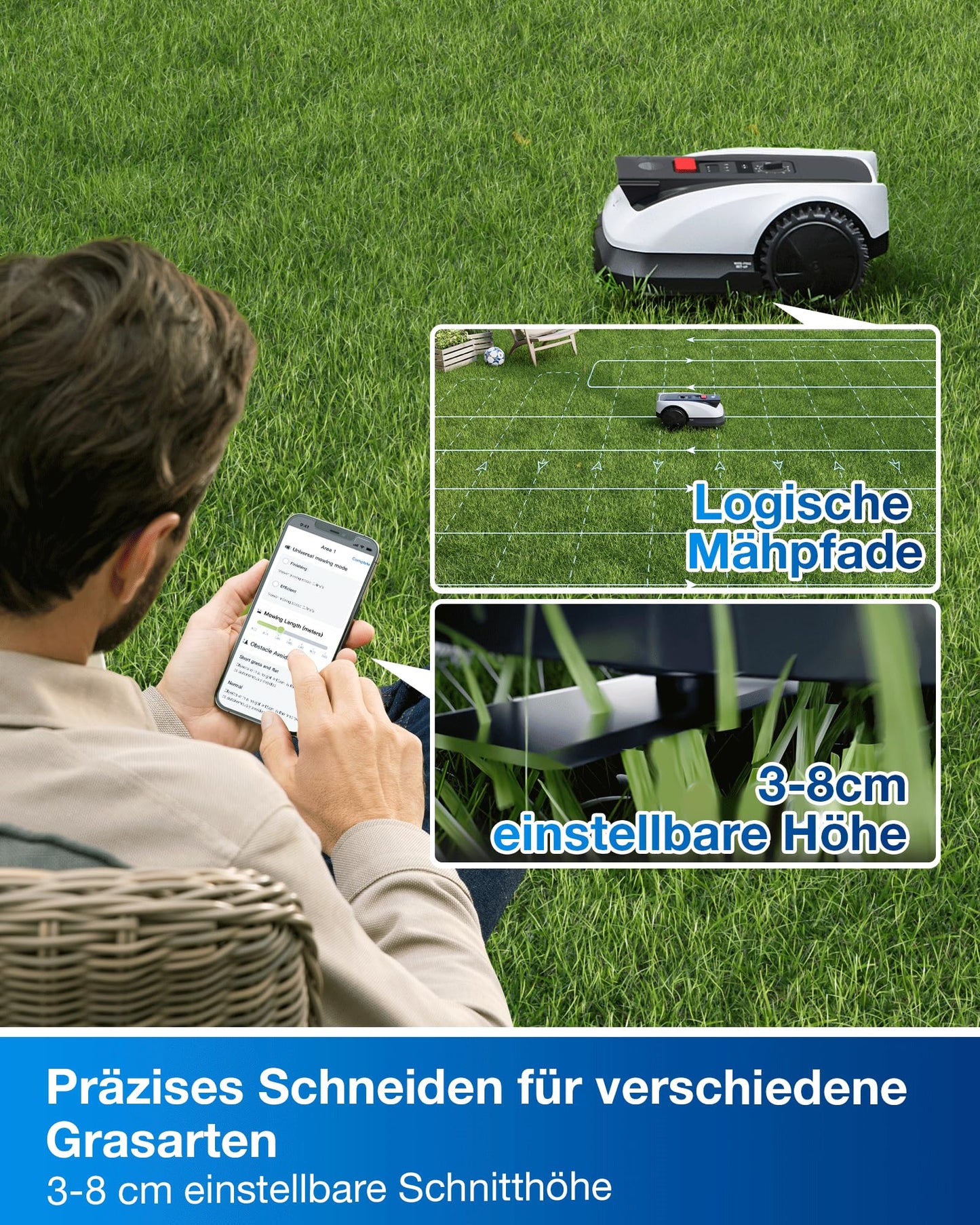 ECOVACS Goat O800 RTK Mähroboter ohne Begrenzungskabel, 800m², LiDAR-gestützte RTK+Vision Navigation, Rasenmäher Roboter, Auto-Kartierung, passiert 0,7m Engstellen, präzises Kantenmähen