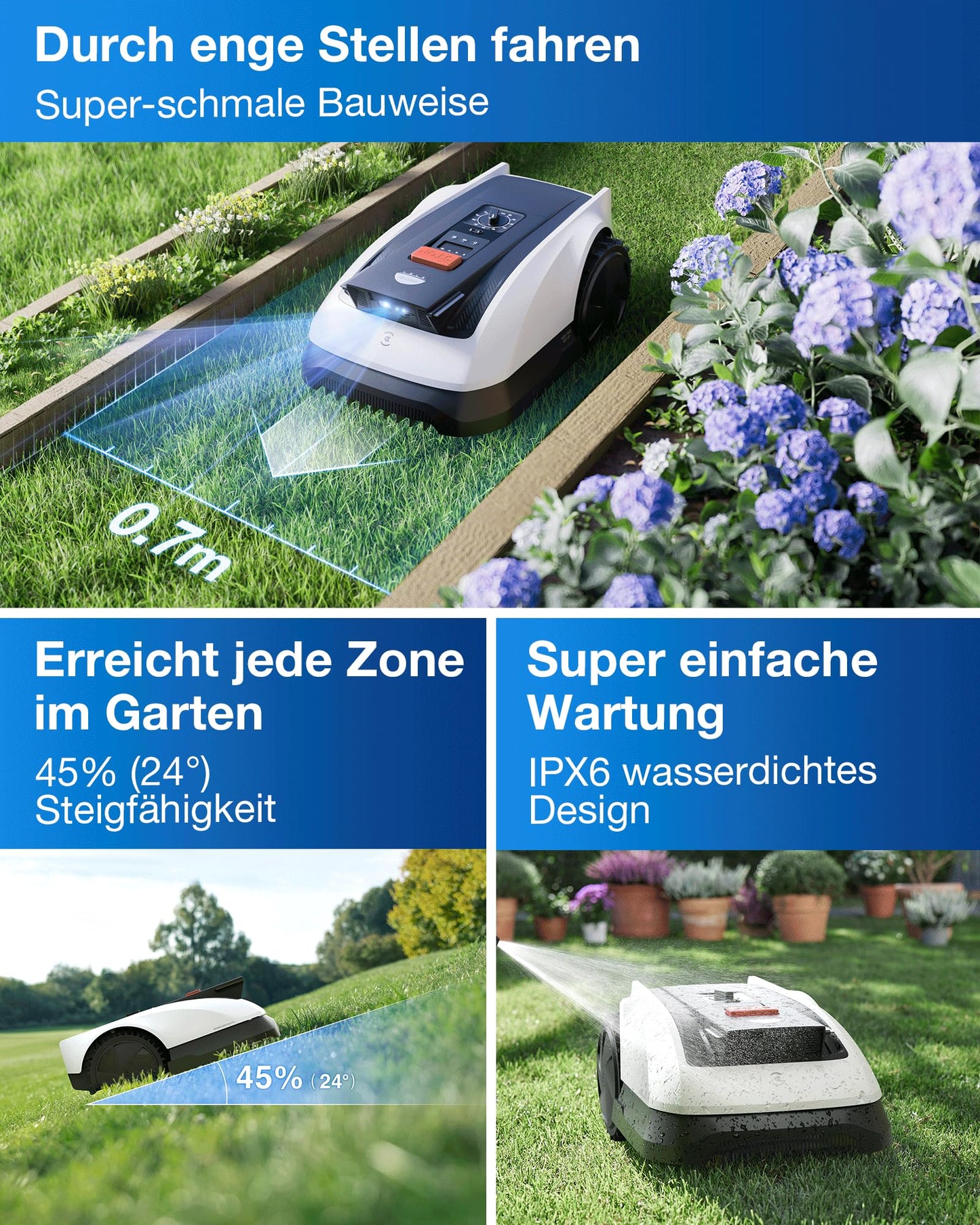 ECOVACS Goat O800 RTK Mähroboter ohne Begrenzungskabel, 800m², LiDAR-gestützte RTK+Vision Navigation, Rasenmäher Roboter, Auto-Kartierung, passiert 0,7m Engstellen, präzises Kantenmähen
