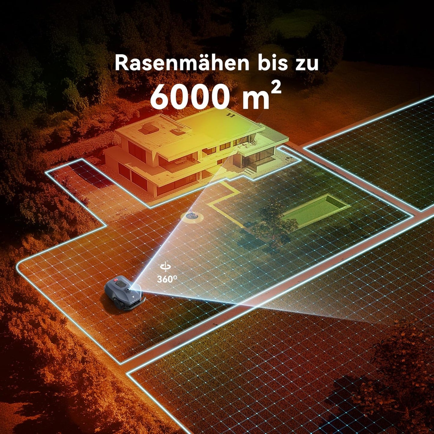 HOOKII Neomow X Pro Mähroboter ohne Begrenzungskabel, bis 6000㎡, 3D LiDAR SLAM+Vision Fusion Kartierung, Keine RTK-Station Erforderlich, mit 4G Modul und GPS, Schnitthöhe 30-85 mm, 45% Steigung, Leise
