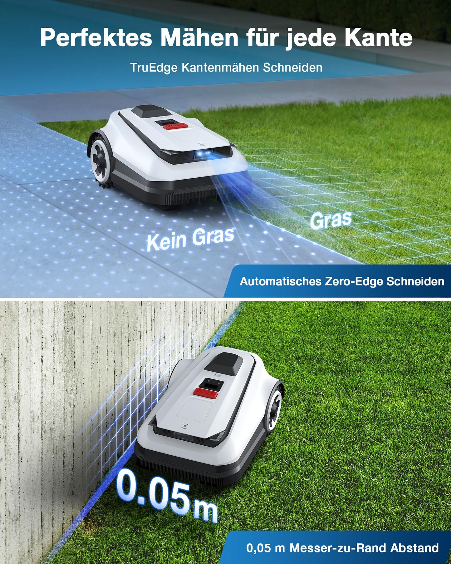 ECOVACS Goat A1600 RTK Mähroboter ohne Begrenzungskabel, 1600m², 330 mm Schnittbreite, LiDAR-unterstützte RTK+Vision Navigation, Rasenmäher Roboter, 100W Schnittleistung, 50% Steigungen