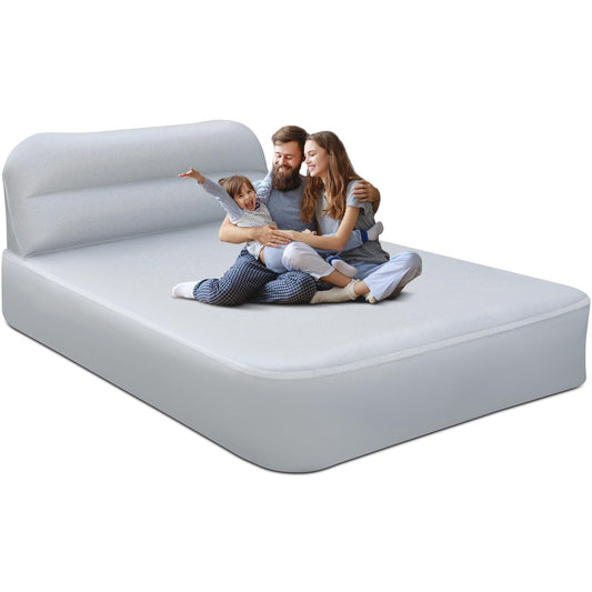 Crossing King Queen Luftmatratze mit kabelloser Pumpe & Kopfteil – Luxus-Airbed mit grauem Bezug, 362 kg Tragkraft, Camping