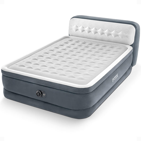 Intex 64447ED Dura Beam Queen Air Mattress with Headboard, Built-in Pump & Carry Case – Elevated Fiber-Tech Ultra Plush Bed