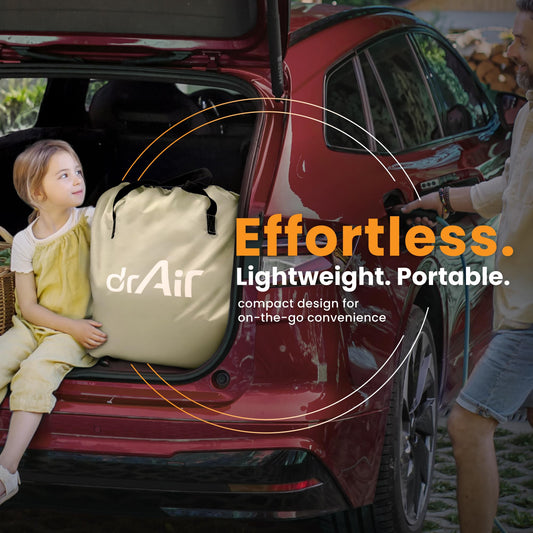 Dr. air Queen Air Mattress, 18" Raised Inflatable Bed with Built-in Pump, Waterproof Top, Ergonomic Design & Carry Bag